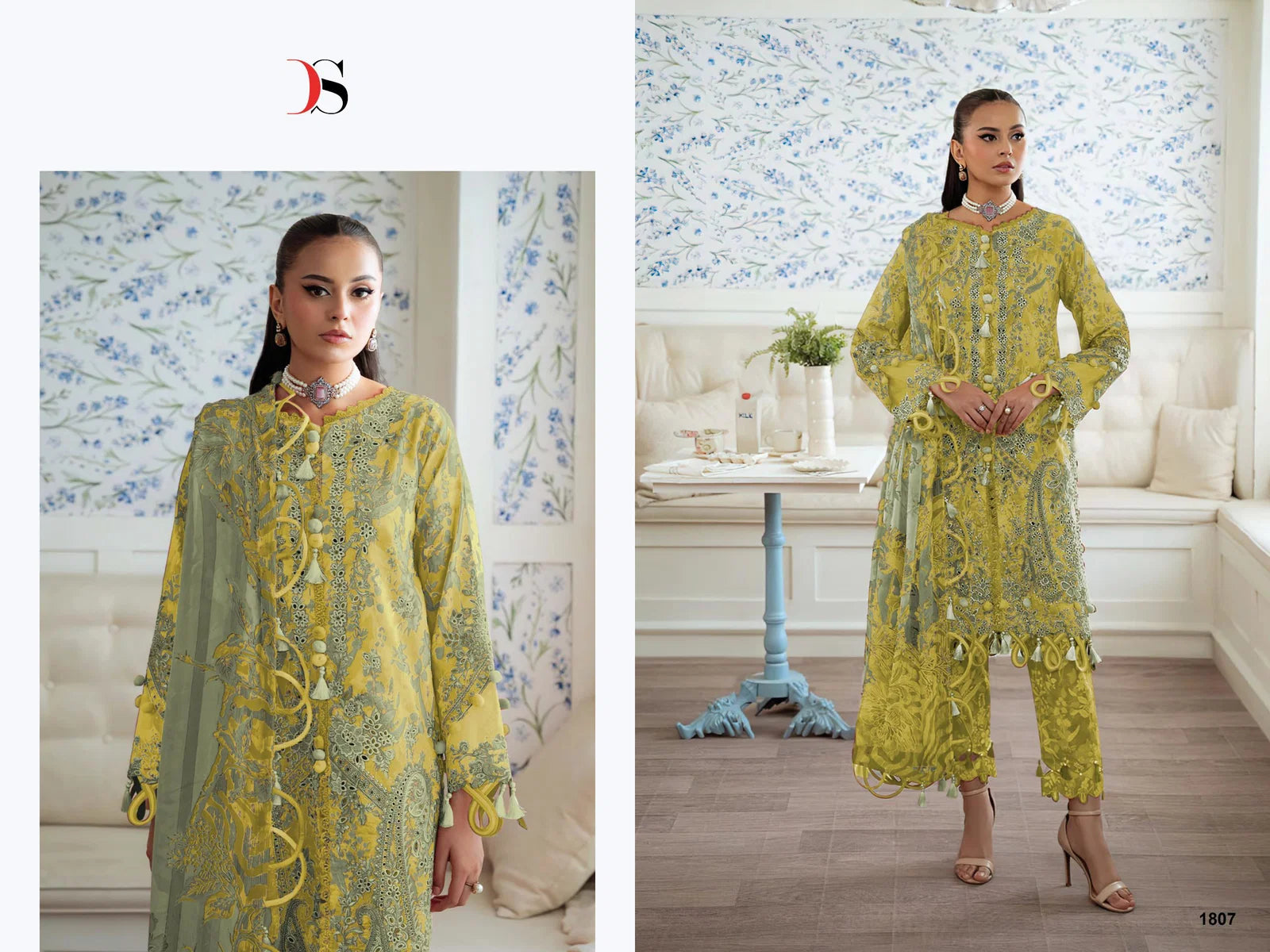 Deepsy Jade Flora Premium Chiffon Dupatta Self Embroidered Salwar Kameez