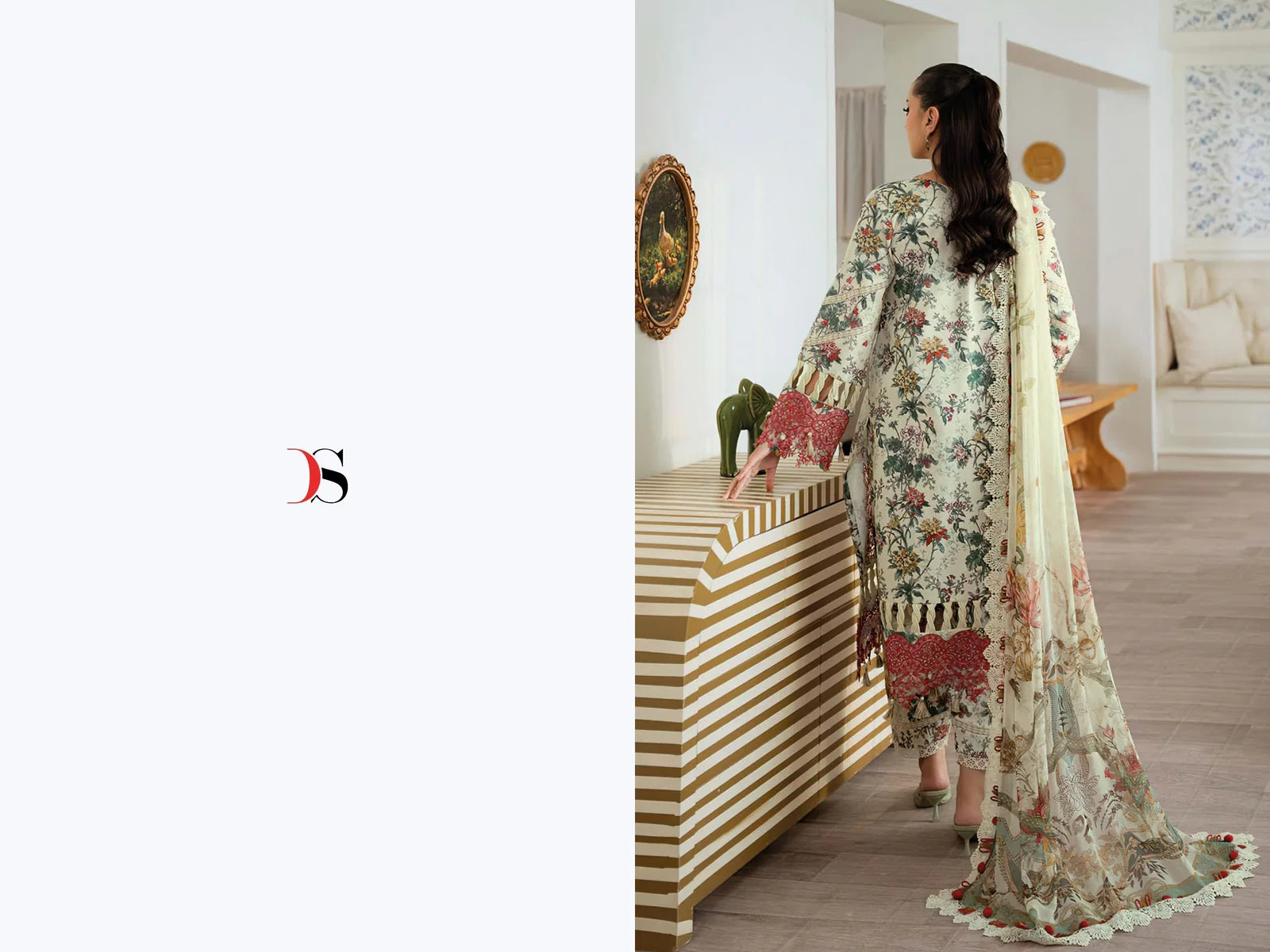 Deepsy Jade Flora Premium Chiffon Dupatta Self Embroidered Salwar Kameez