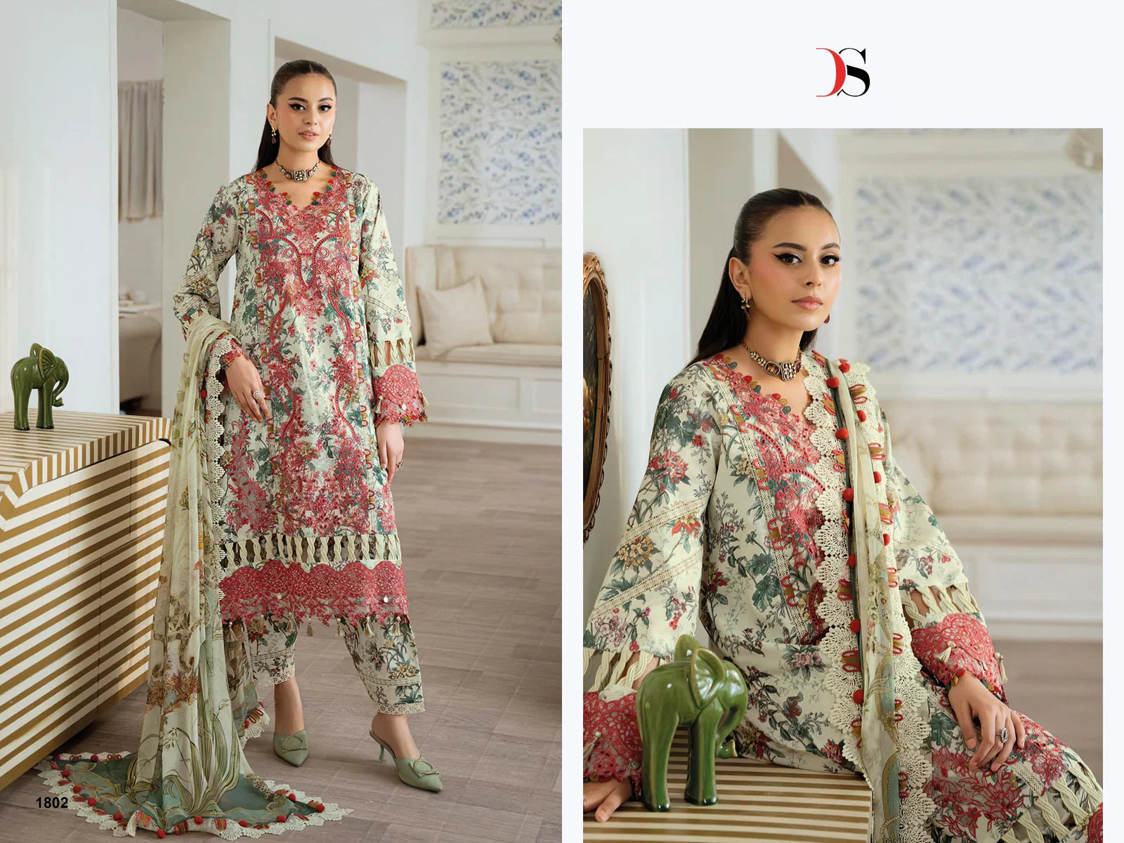 Deepsy Jade Flora Premium Chiffon Dupatta Self Embroidered Salwar Kameez