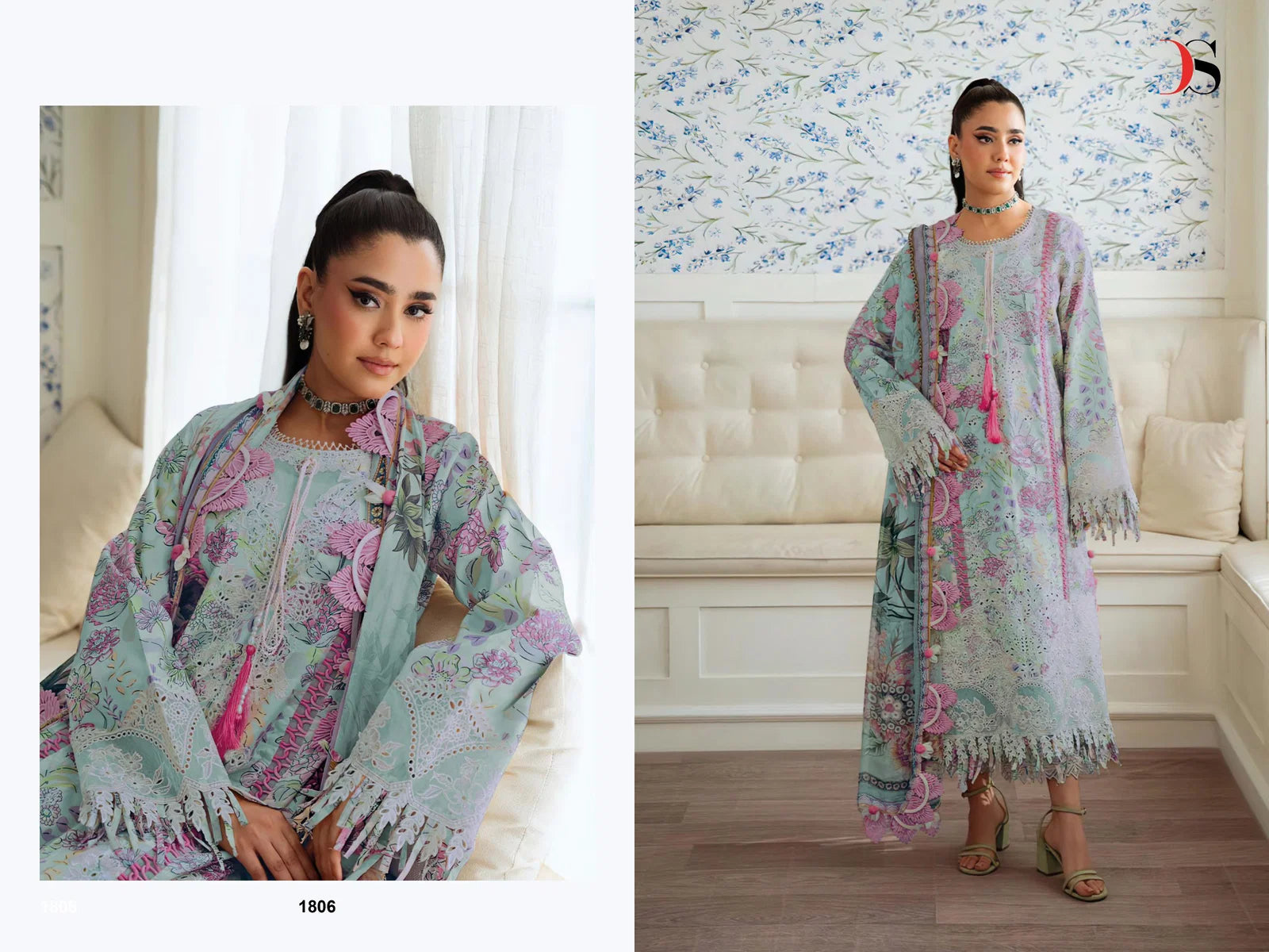 Deepsy Jade Flora Premium Chiffon Dupatta Self Embroidered Salwar Kameez