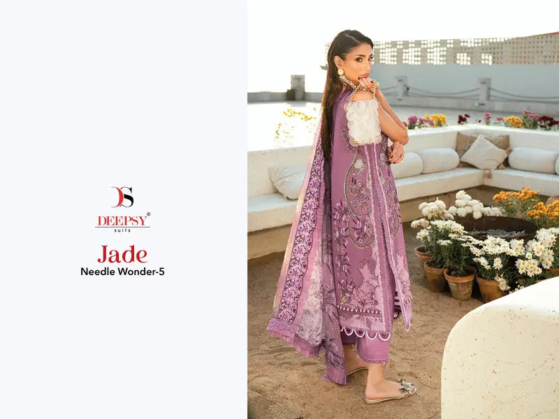 Deepsy Jade Needle Wonder Vol 5 Chiffon Dupatta Cotton Embroidered Salwar Kameez