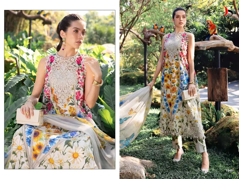 Deepsy Maria B M Print Vol 6 Chiffon Dupatta Cotton Embroidery Salwar Kameez