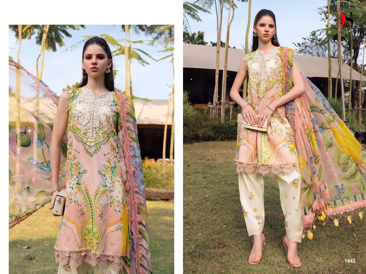 Deepsy Maria B M Print Vol 6 Chiffon Dupatta Cotton Embroidery Salwar Kameez
