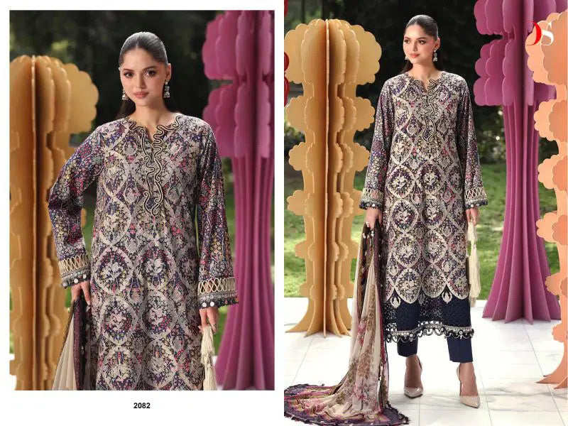 Deepsy Maria B M Print Vol 7 Chiffon Dupatta Cotton Embroidered Salwar Kameez