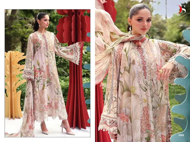 Deepsy Maria B M Print Vol 7 Chiffon Dupatta Cotton Embroidered Salwar Kameez