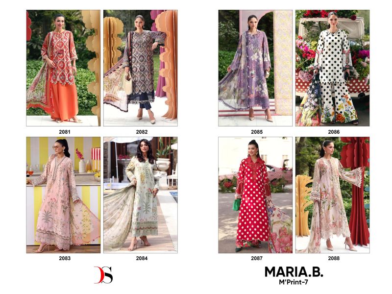 Deepsy Maria B M Print Vol 7 Chiffon Dupatta Cotton Embroidered Salwar Kameez