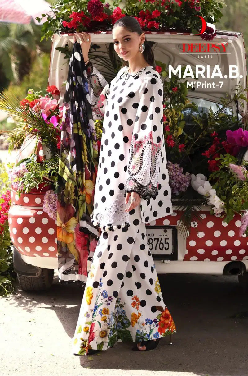 Deepsy Maria B M Print Vol 7 Cotton Dupatta Cotton Embroidered Salwar Kameez Full Catalog available at wholesale rate.
