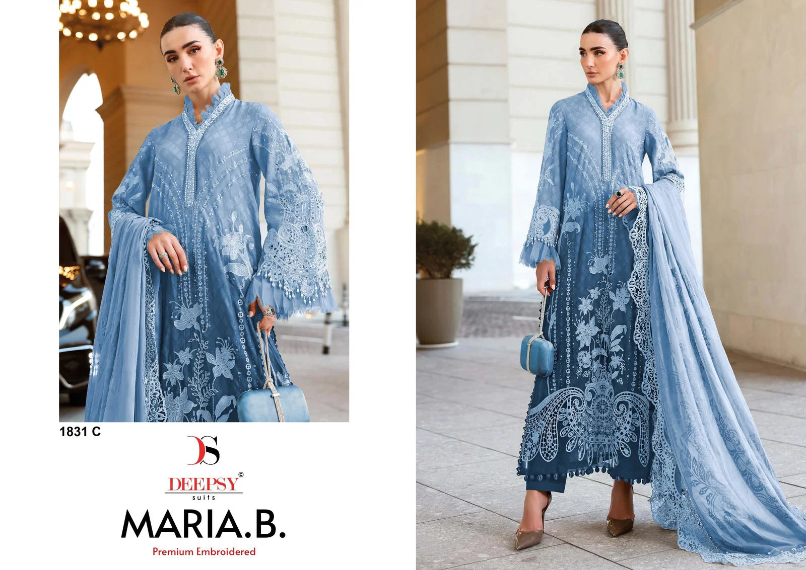 Deepsy Maria B Premium Embroidered Chiffon Dupatta Cotton Salwar Kameez