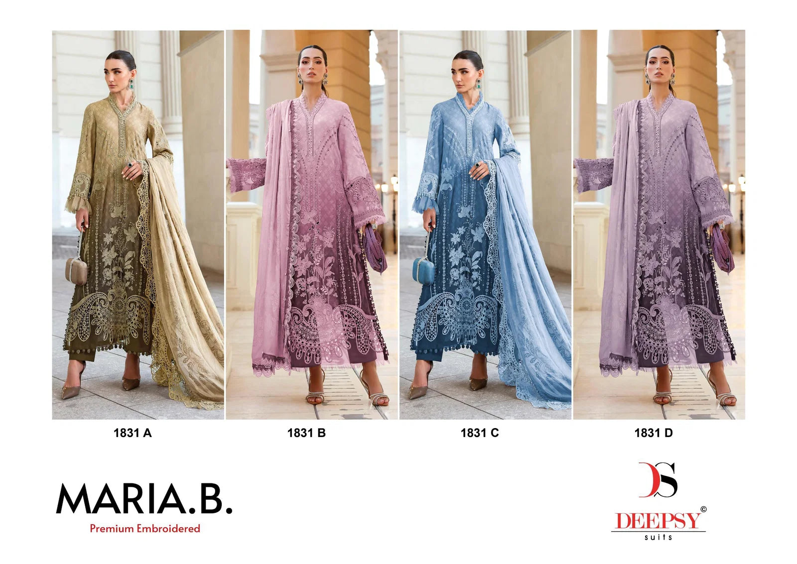 Deepsy Maria B Premium Embroidered Chiffon Dupatta Cotton Salwar Kameez
