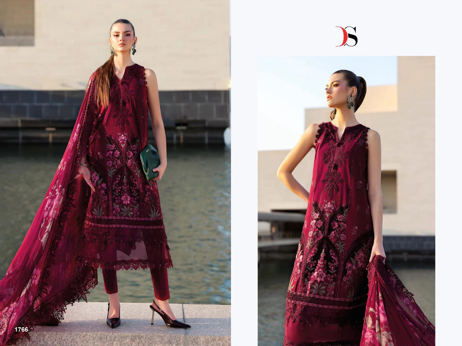 Deepsy Maria B Premium Embroidered Vol 3 Chiffon Dupatta Cotton With Self Embroidered Salwar Kameez