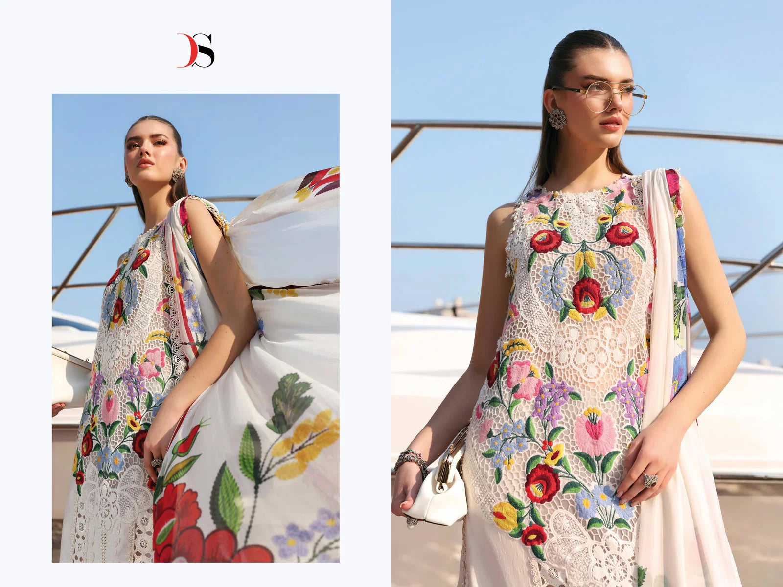 Deepsy Maria B Premium Embroidered Vol 3 Chiffon Dupatta Cotton With Self Embroidered Salwar Kameez