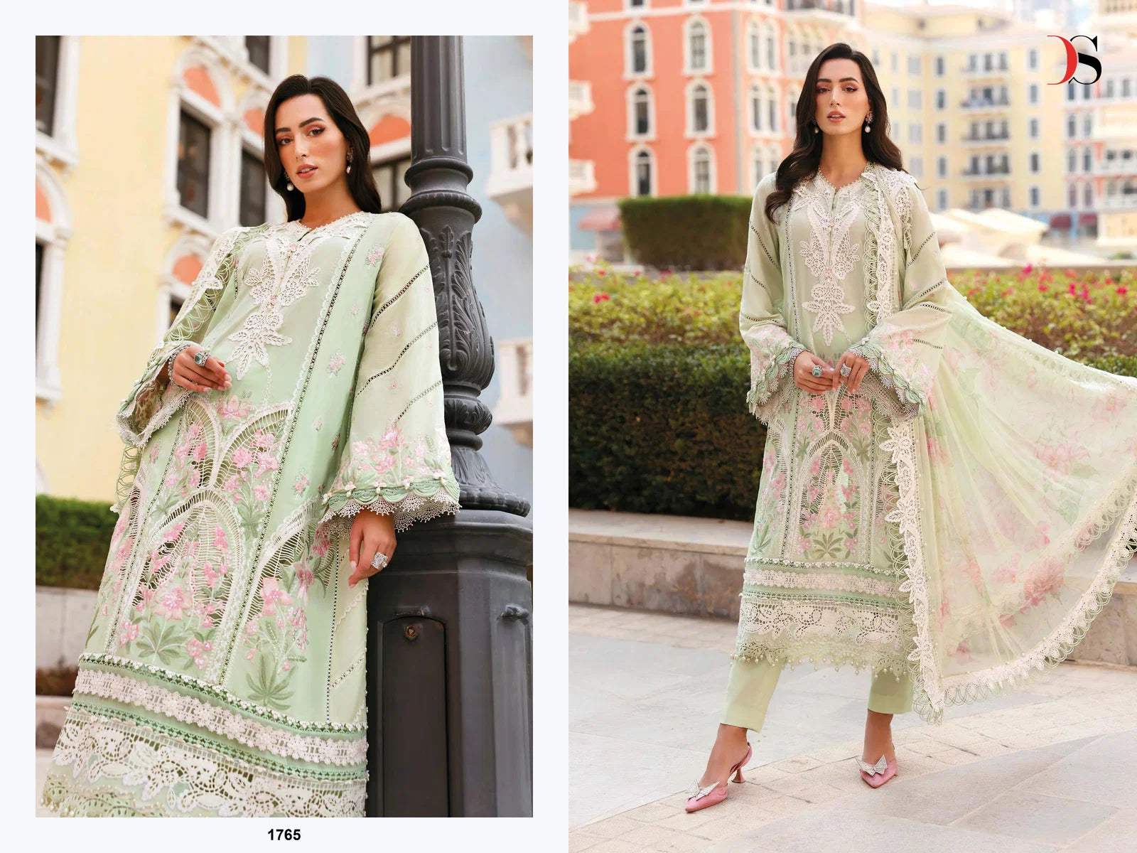 Deepsy Maria B Premium Embroidered Vol 3 Chiffon Dupatta Cotton With Self Embroidered Salwar Kameez