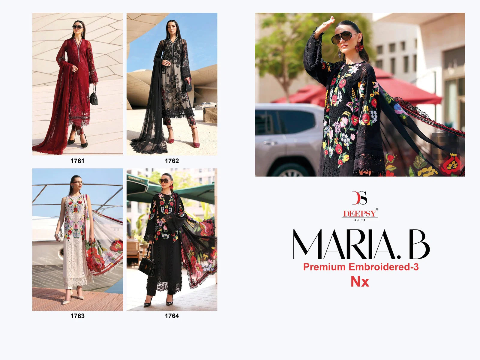 Deepsy Maria B Premium Embroidered Vol 3 Nx Chiffon Dupatta Cotton Embroidered Salwar Kameez