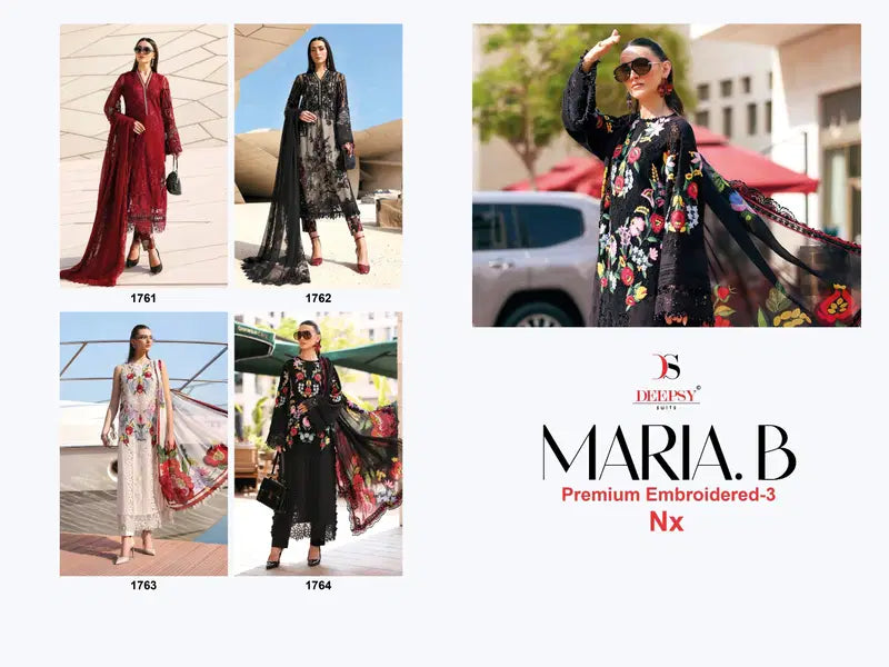 Deepsy Maria B Premium Embroidered Vol 3 Nx Cotton Dupatta Cotton With Self Embroidered Salwar Kameez