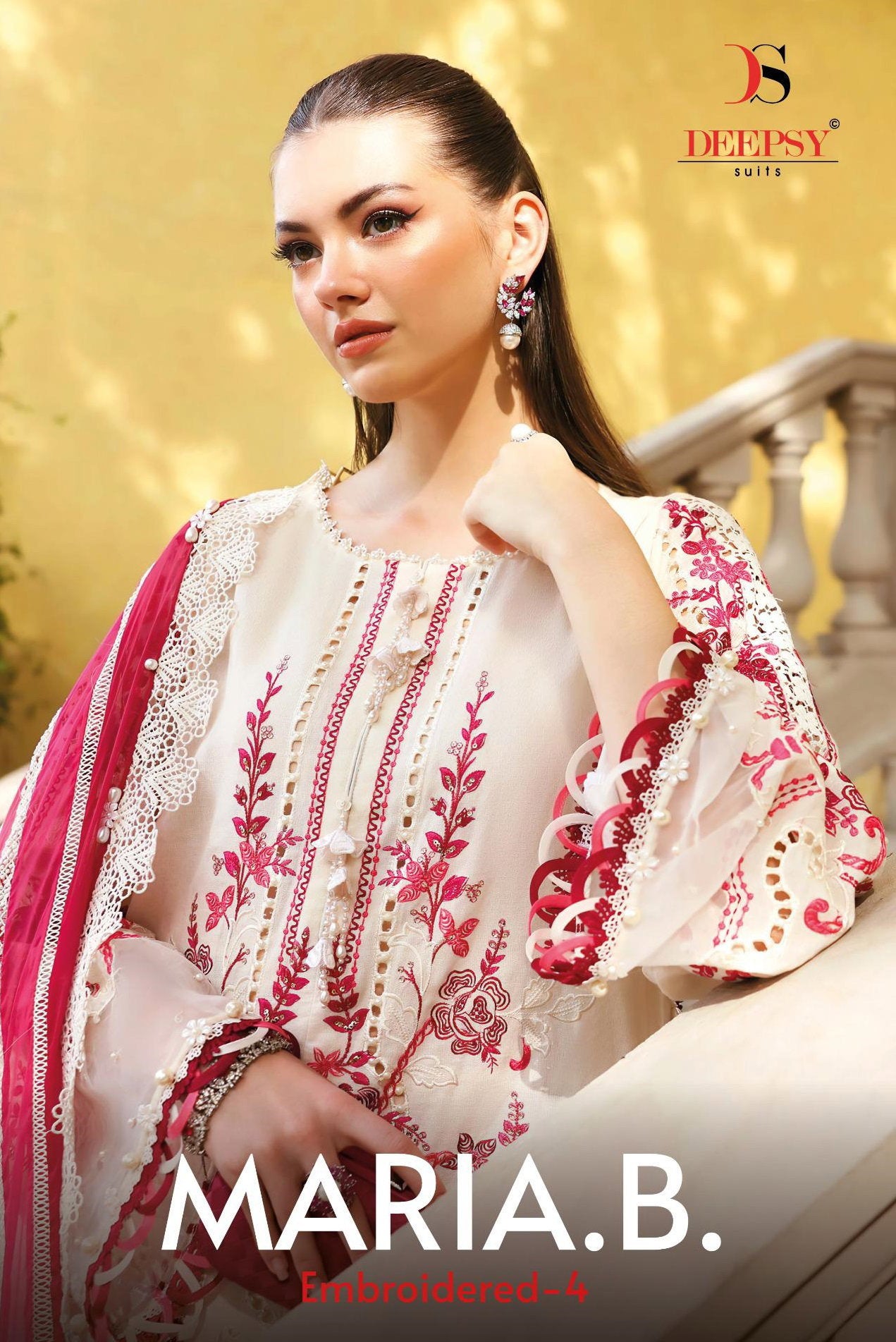 Deepsy Maria B Premium Embroidered Vol 4 Chiffon Dupatta Cotton With Self Embroidered Salwar Kameez