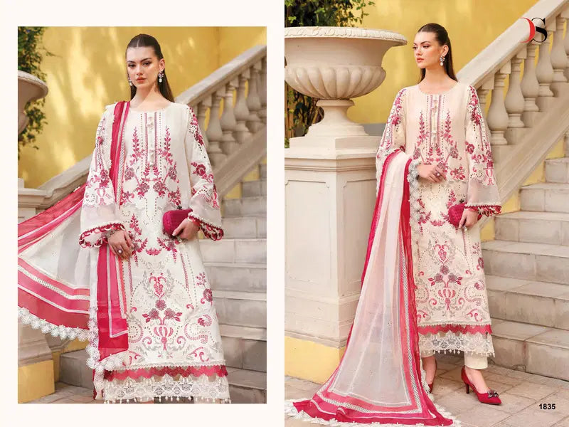Deepsy Maria B Premium Embroidered Vol 4 Chiffon Dupatta Cotton With Self Embroidered Salwar Kameez