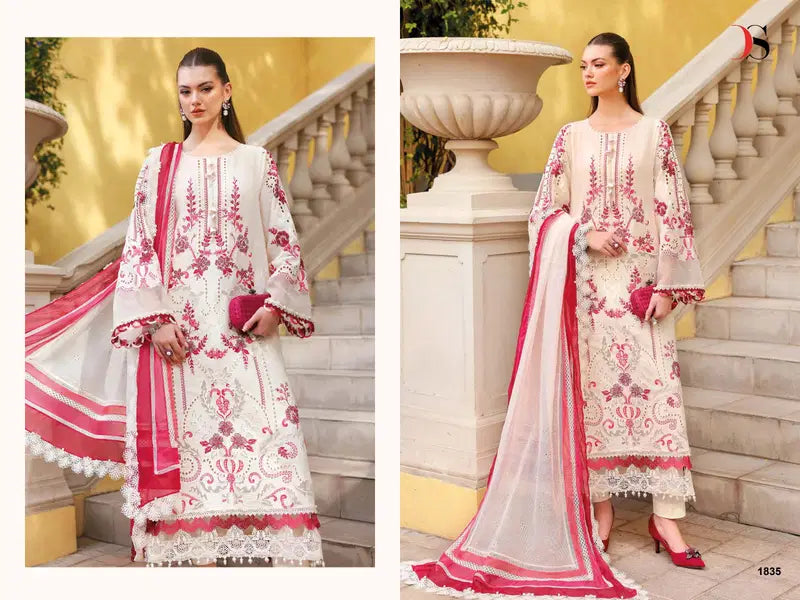 Deepsy Maria B Premium Embroidered Vol 4 Chiffon Dupatta Cotton With Self Embroidered Salwar Kameez