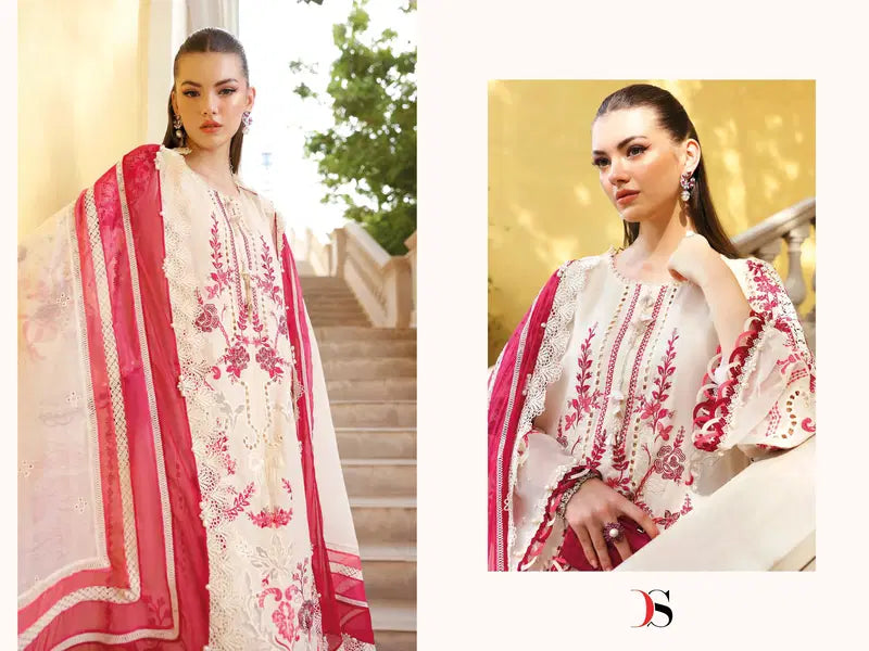 Deepsy Maria B Premium Embroidered Vol 4 Chiffon Dupatta Cotton With Self Embroidered Salwar Kameez