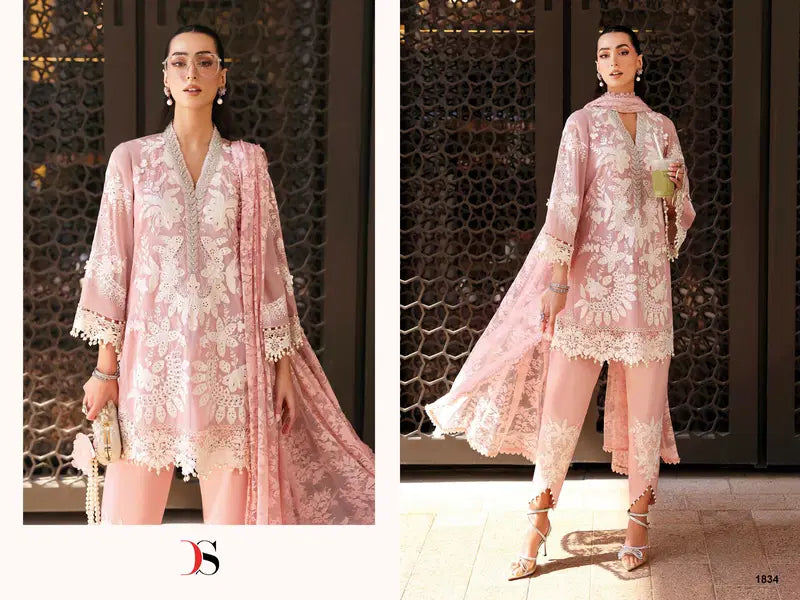 Deepsy Maria B Premium Embroidered Vol 4 Chiffon Dupatta Cotton With Self Embroidered Salwar Kameez