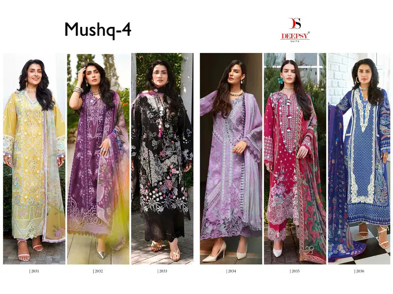 Deepsy Mushq Vol 4 Chiffon Dupatta Cotton Embroidered Salwar Kameez