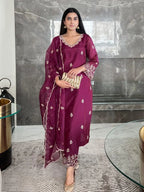 Dhruvi 476 Chanderi Embroidered Kurti With Bottom Dupatta