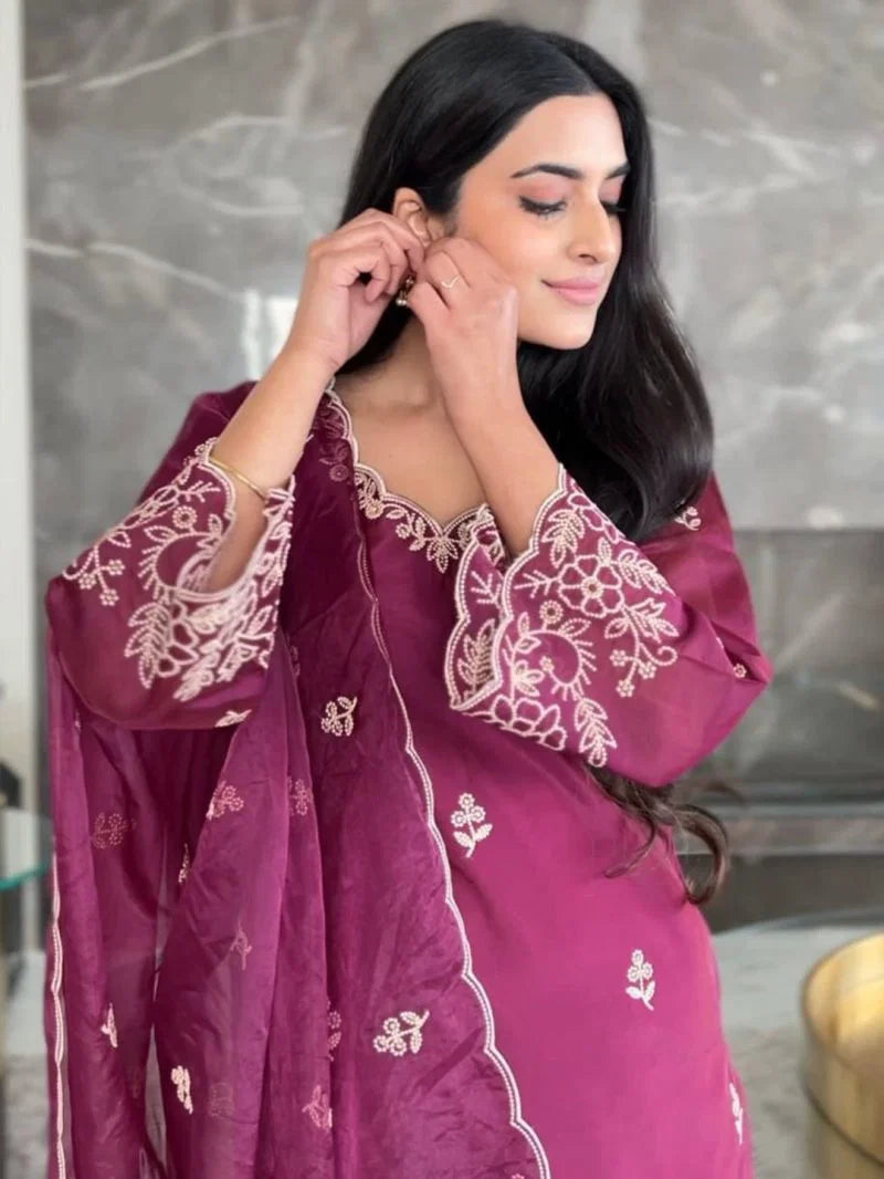Dhruvi 476 Chanderi Embroidered Kurti With Bottom Dupatta