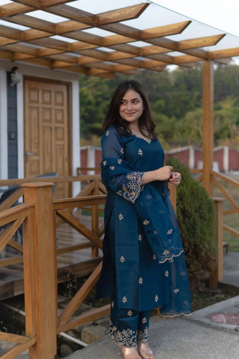 Dhruvi 477 Chanderi Embroidered Kurti With Bottom Dupatta