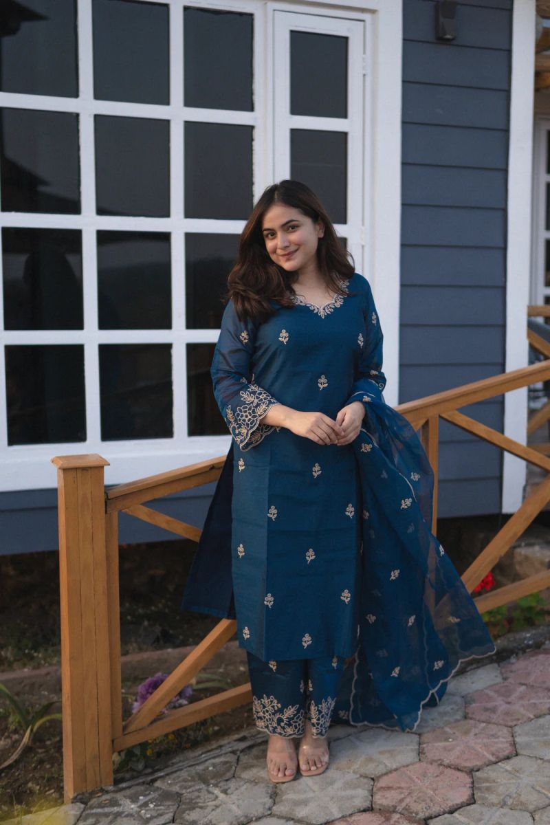 Dhruvi 477 Chanderi Embroidered Kurti With Bottom Dupatta