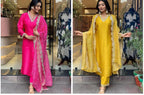 Dhruvi 484 And 485 Chanderi Embroidery Kurti With Bottom Dupatta Collection