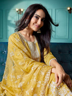 Dhruvi 486 Silk Blend Embroidered Kurti With Pant Dupatta