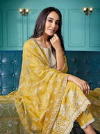 Dhruvi 486 Silk Blend Embroidered Kurti With Pant Dupatta