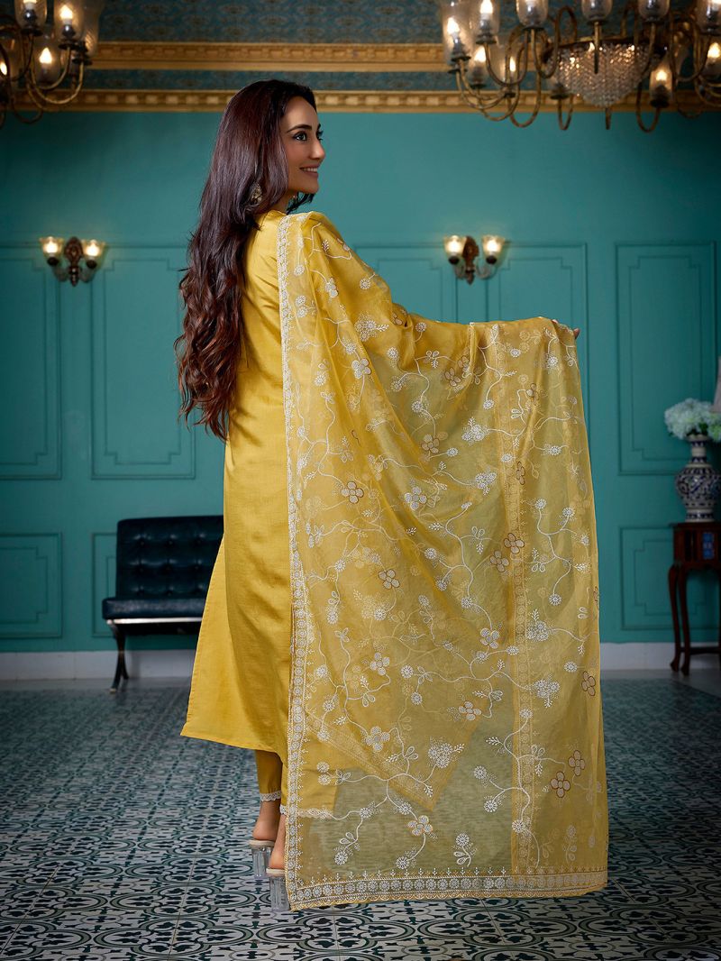 Dhruvi 486 Silk Blend Embroidered Kurti With Pant Dupatta