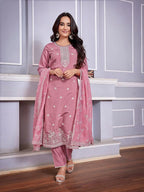 Dhruvi 487 Silk Blend Embroidered Kurti With Pant Dupatta