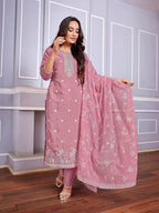 Dhruvi 487 Silk Blend Embroidered Kurti With Pant Dupatta