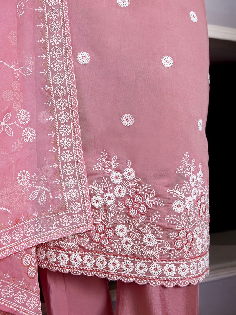 Dhruvi 487 Silk Blend Embroidered Kurti With Pant Dupatta