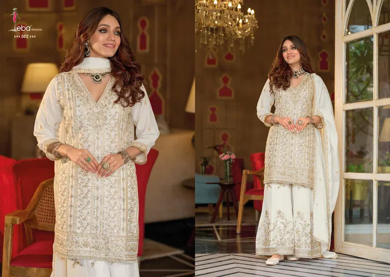 Eba Nayaab Black And White Chinon Embroidered Salwar Suits