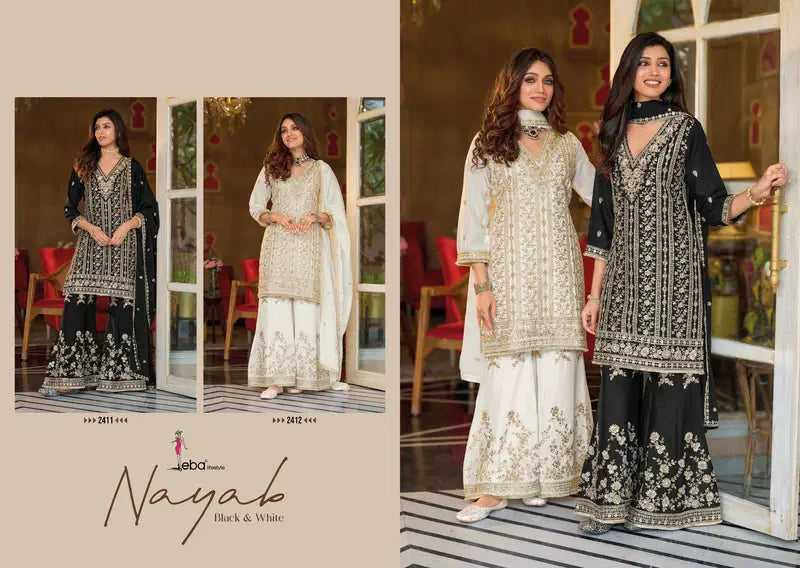 Eba Nayaab Black And White Chinon Embroidered Salwar Suits