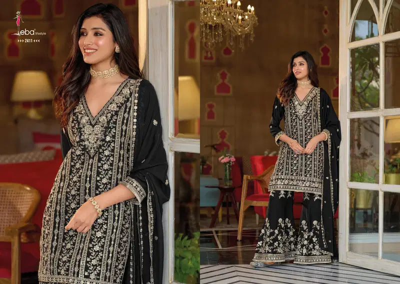 Eba Nayaab Black And White Chinon Embroidered Salwar Suits