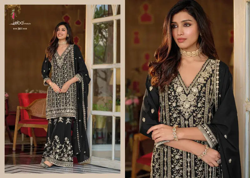Eba Nayaab Black And White Chinon Embroidered Salwar Suits