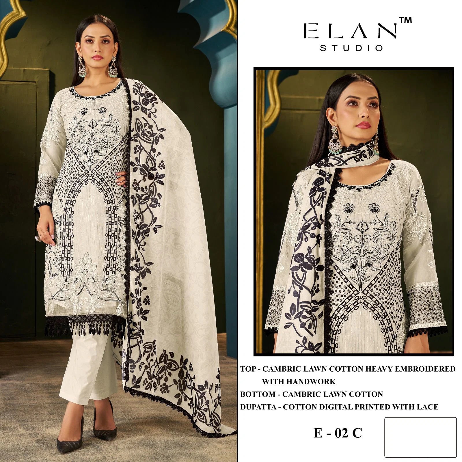Elan E 02 A To D Cambric Cotton Embroidered Salwar Kameez