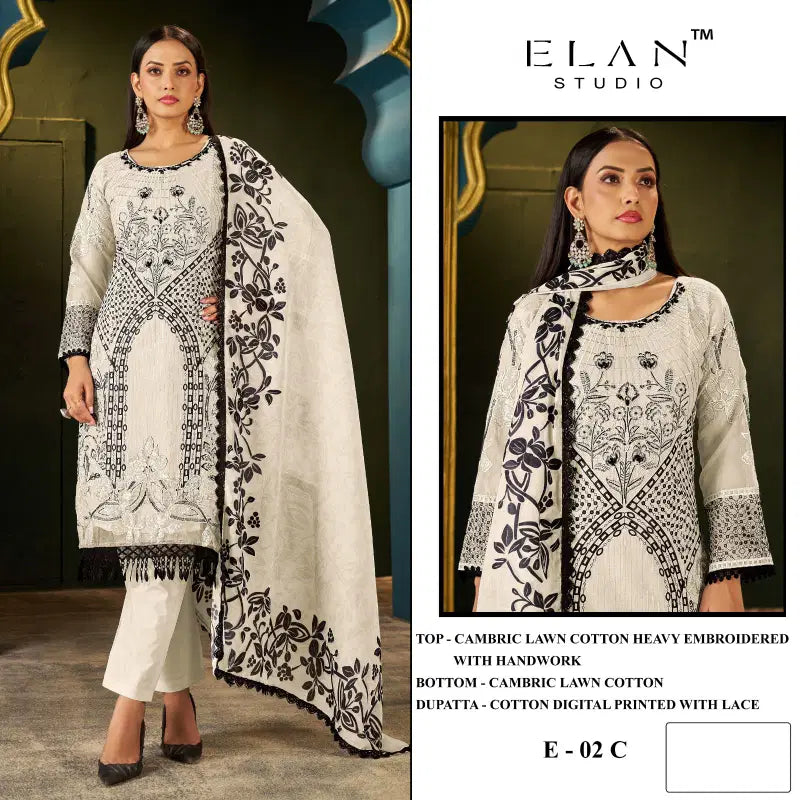 Elan E 02 A To D Cambric Cotton Embroidered Salwar Kameez