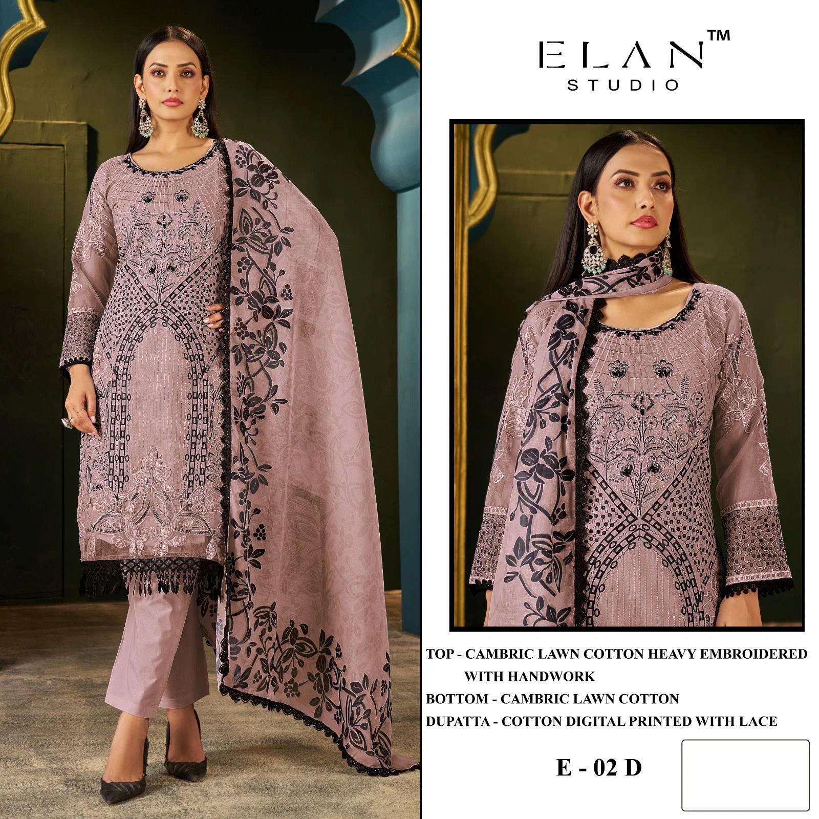 Elan E 02 A To D Cambric Cotton Embroidered Salwar Kameez