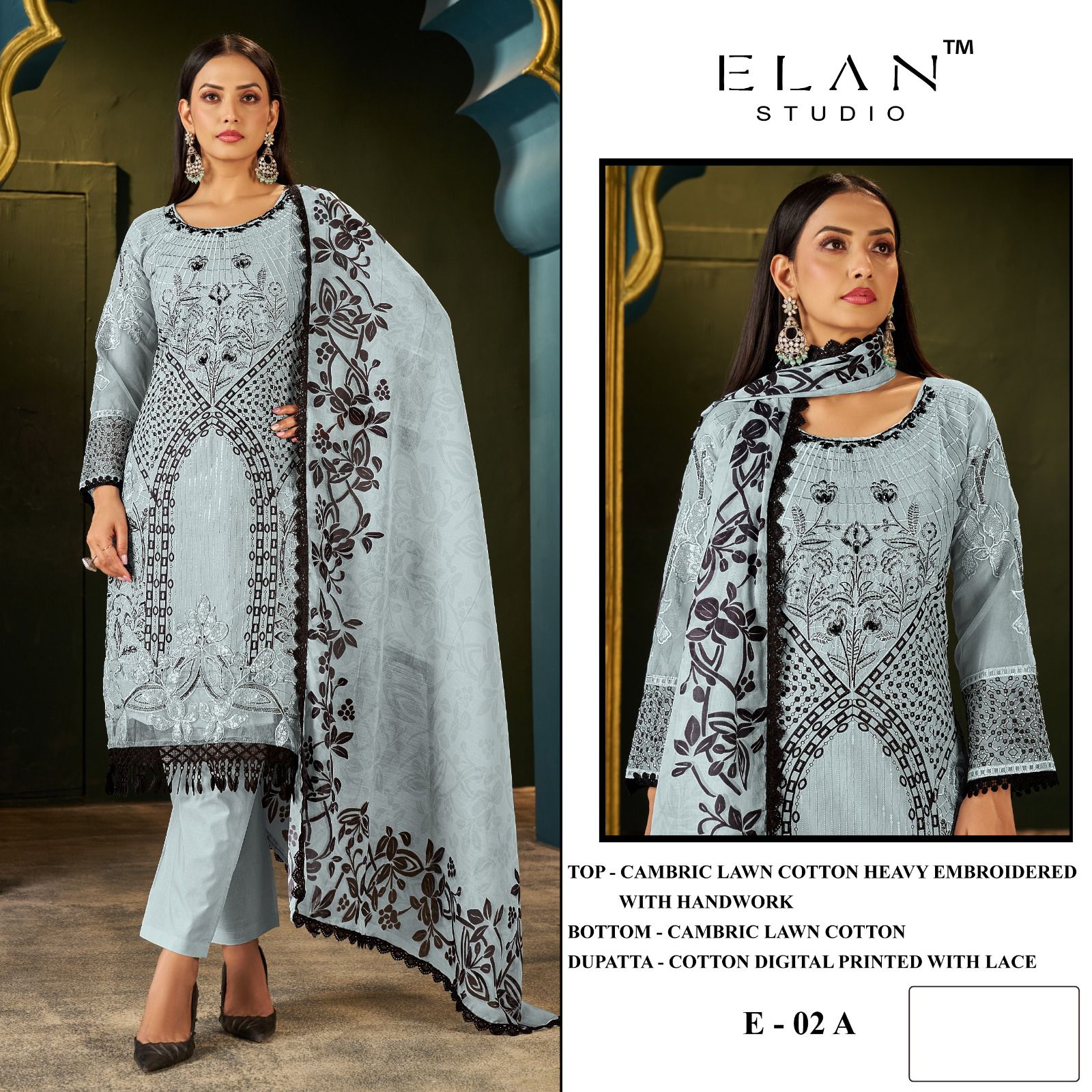 Elan E 02 A To D Cambric Cotton Embroidered Salwar Kameez
