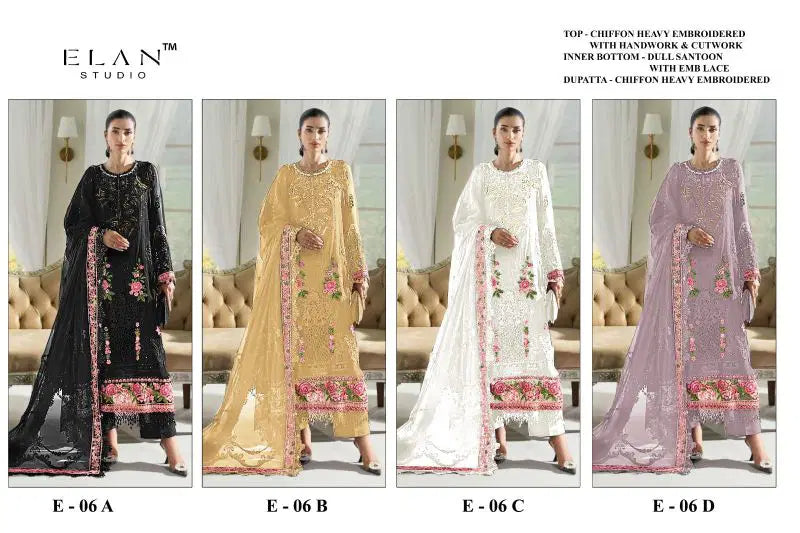 Elan E 06 A To D Chiffon Embroidered Salwar Kameez