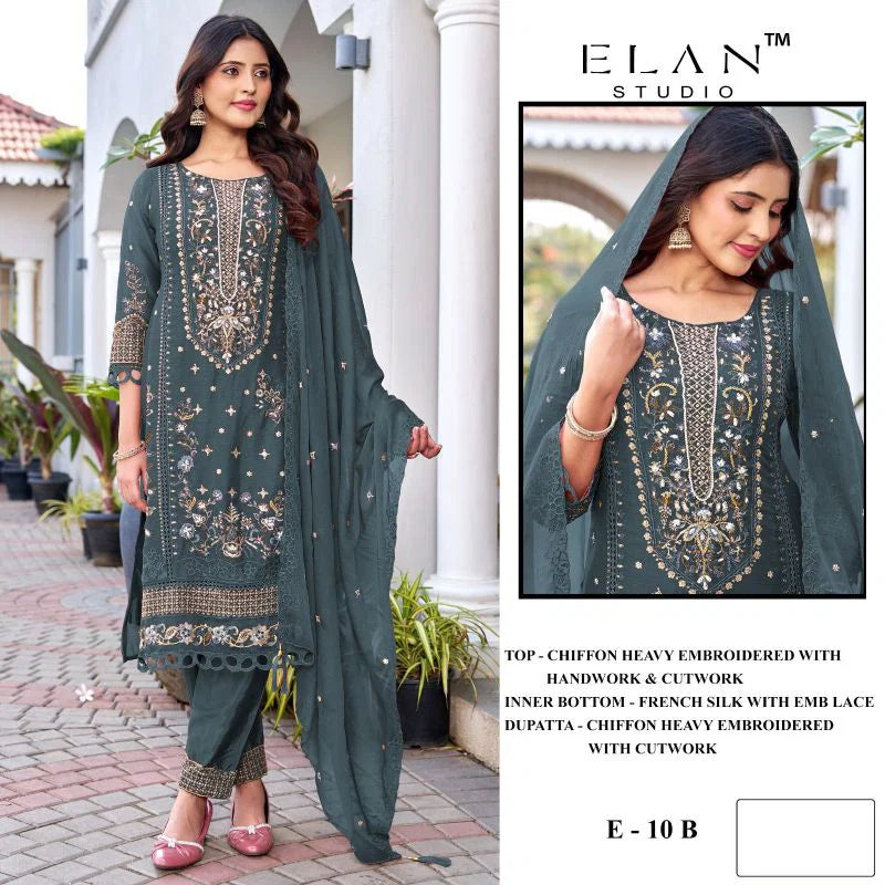 Elan E 10 A To D Chiffon Embroidered Salwar Kameez