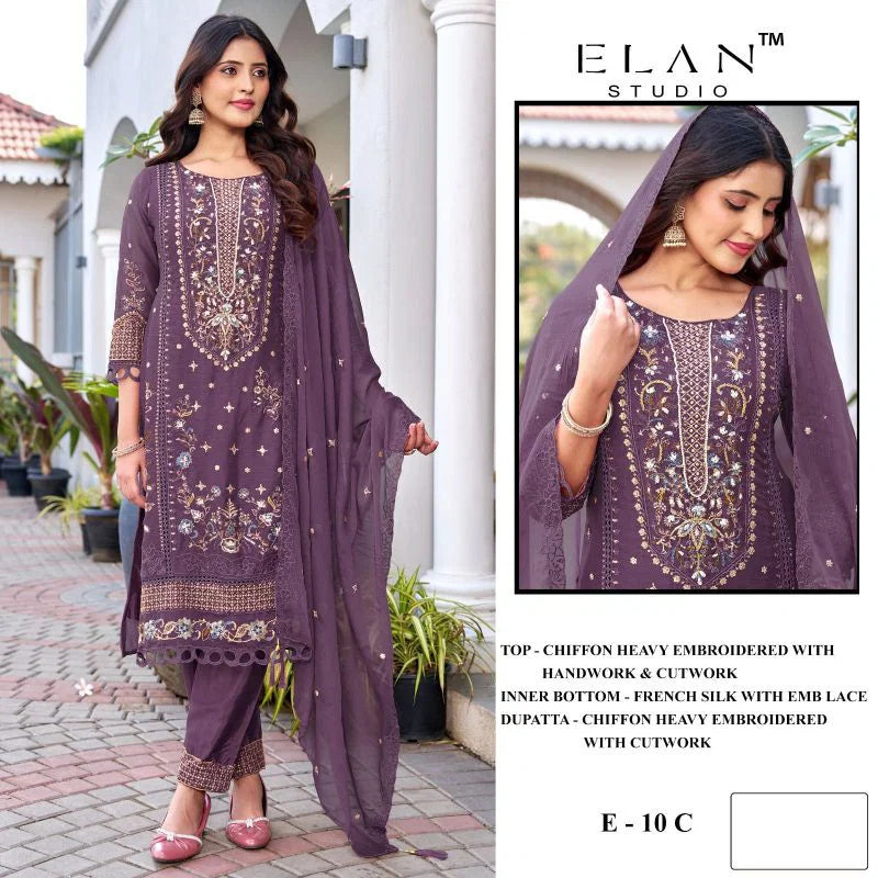 Elan E 10 A To D Chiffon Embroidered Salwar Kameez