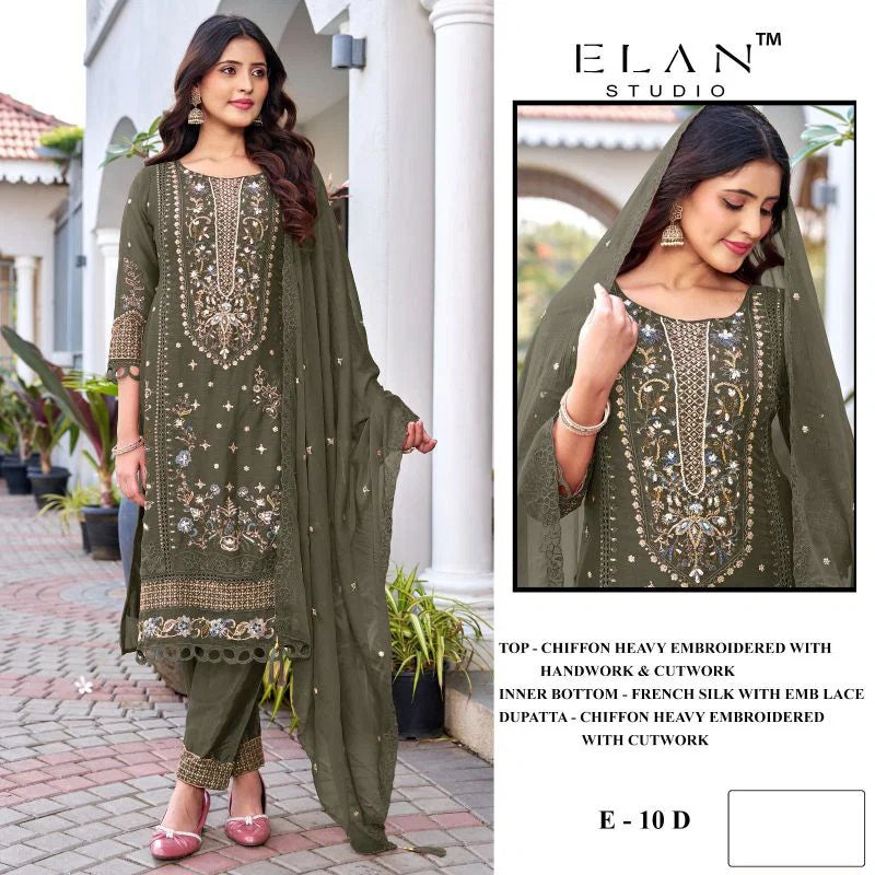 Elan E 10 A To D Chiffon Embroidered Salwar Kameez