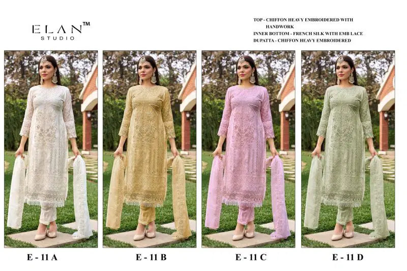 Elan E 11 A To D Chiffon Embroidered Salwar Kameez