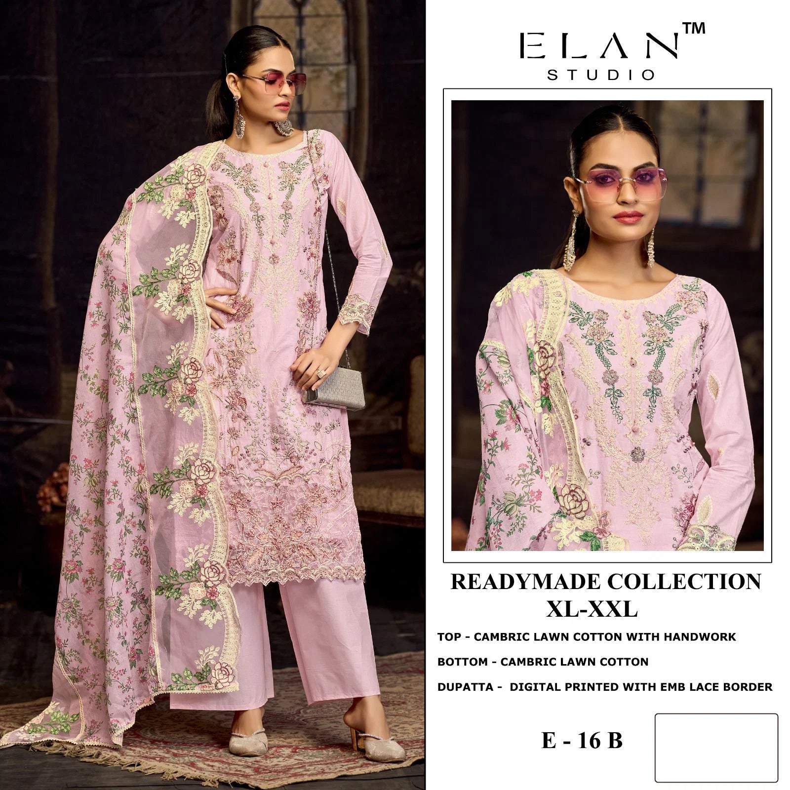 Elan E 16 A To D Cambric Cotton With Lawn Embroidered Salwar Kameez