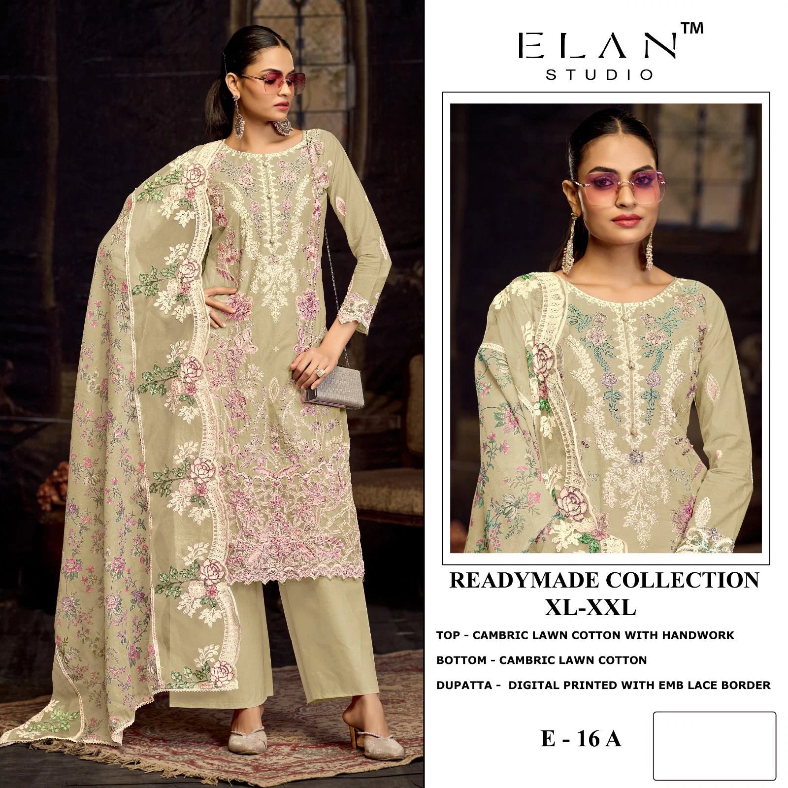 Elan E 16 A To D Cambric Cotton With Lawn Embroidered Salwar Kameez